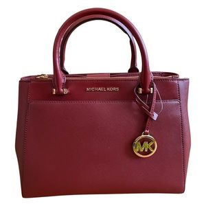 NWT Michael Kors Gibson Large Red Brandy Leather Satchel